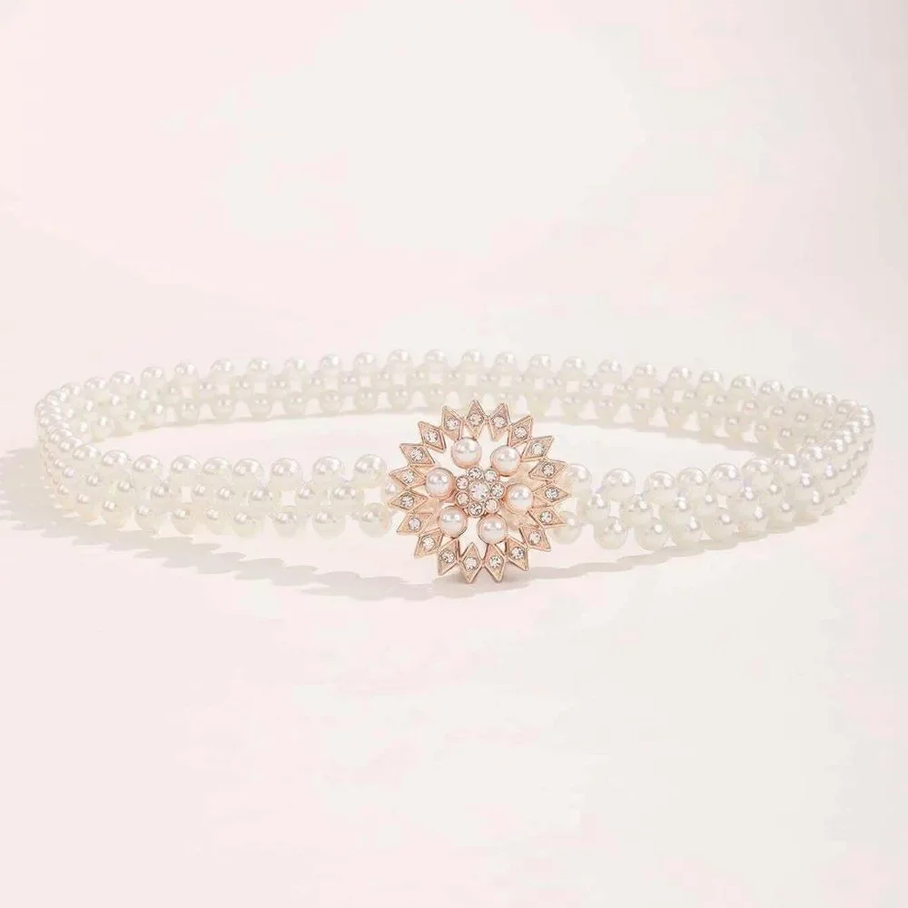 Pearl Rhinestone Decor Elastic Stretchy Belt NEW